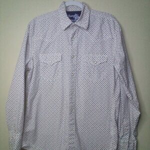 Wrangler 20X Shirt Men M Pearl Snap Long Sleeve Western Pattern White Red Black